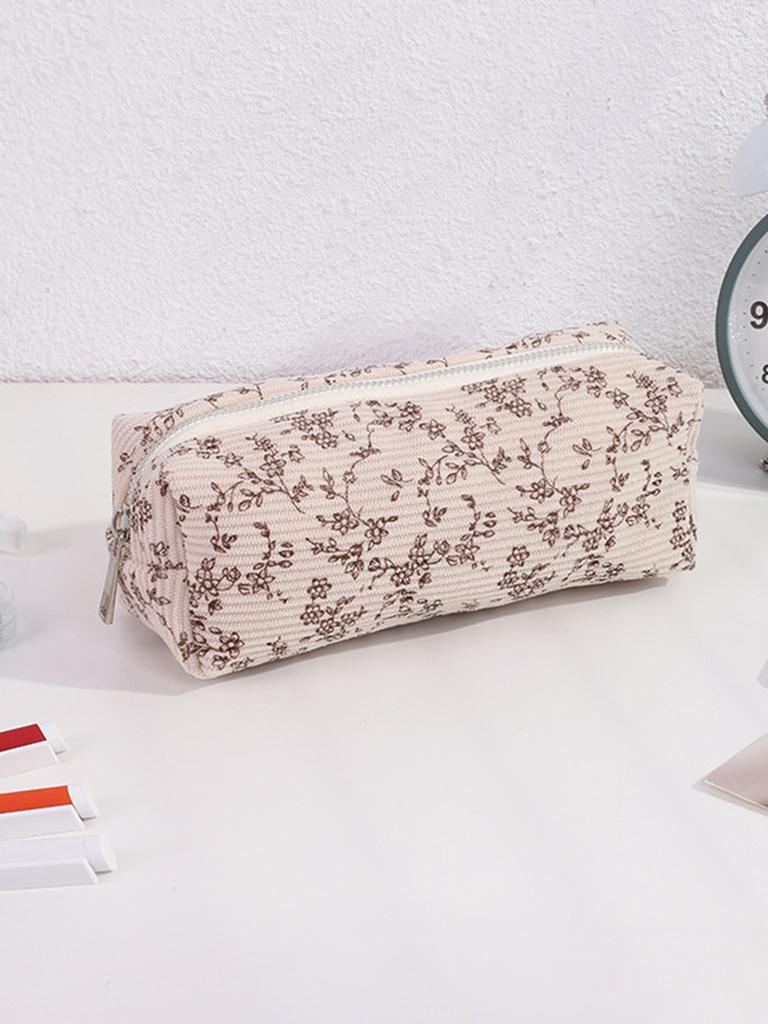 Retro floral portable pencil case, simple student stationery storage bag, school exam supplies storage,Creative gift for pal