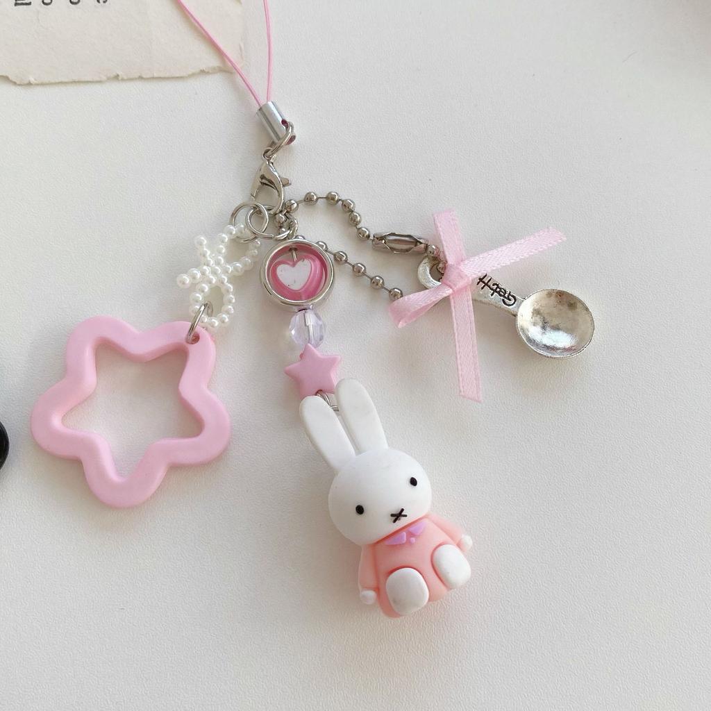 1 Stück Miffy Lebensmuseum, Grenzüberschreitendes Miffy Häschen Cartoon Retro Schlüsselanhänger Tasche Anhänger Y2K Punk Stil Stern