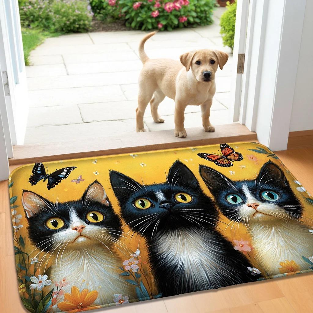 Welcome Cat Pattern New Entrance Floor Mat Bathroom Absorbent Foot Door Mat Horror Skeleton Nonslip Area Foot MatsDecoration
