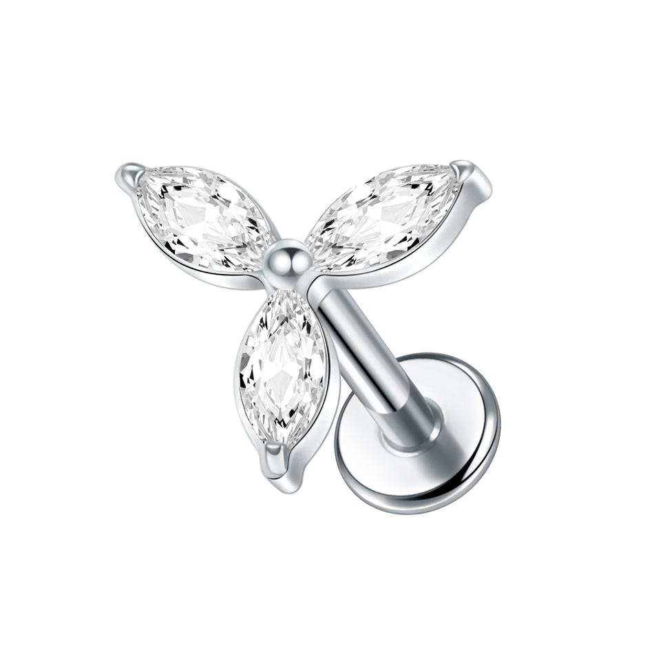 1PC G23 Titanium 16G Marquise Lotus CZ Flower Flat Back Stud Labret Tragus Helix Cartilage Conch Earring Piercings Sexy Jewelry