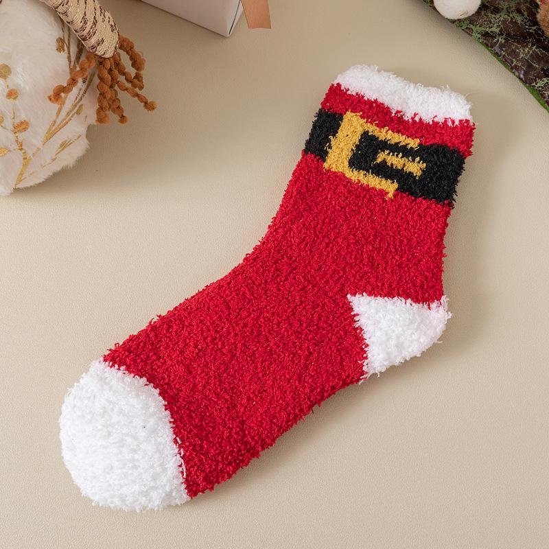 Damen Winter Korallfleece Mid-Calf Socken - Weihnachtsmann & Rentier Design