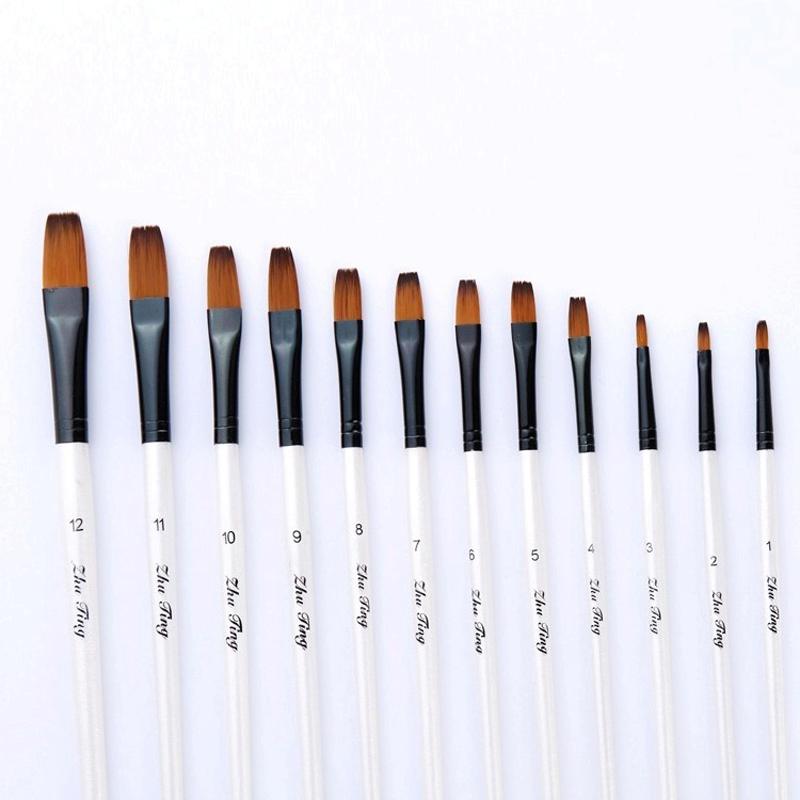 12 Pcs/Set Artist Paint Brushes Set Nylon Tips Artist Paint Brushes For Acrylic Oil Watercolor Drawing Body Face Rock Art Supply