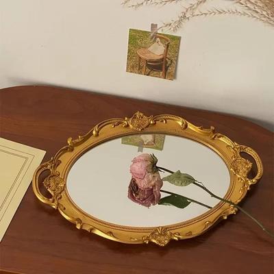 Ovaler Dekorativer Wandspiegel Französischer Vintage Kosmetik-Aufbewahrungstablett Kommoden-Organizer