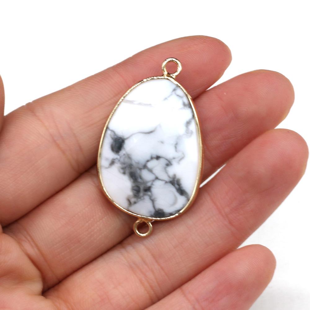 1Pc Faceted Water Drop Natural Stone Connector Pendant 22×38mm Golden Zinc Alloy Bezel Wrapped Double Loops Gemstone Link Charm For DIY Jewelry Making