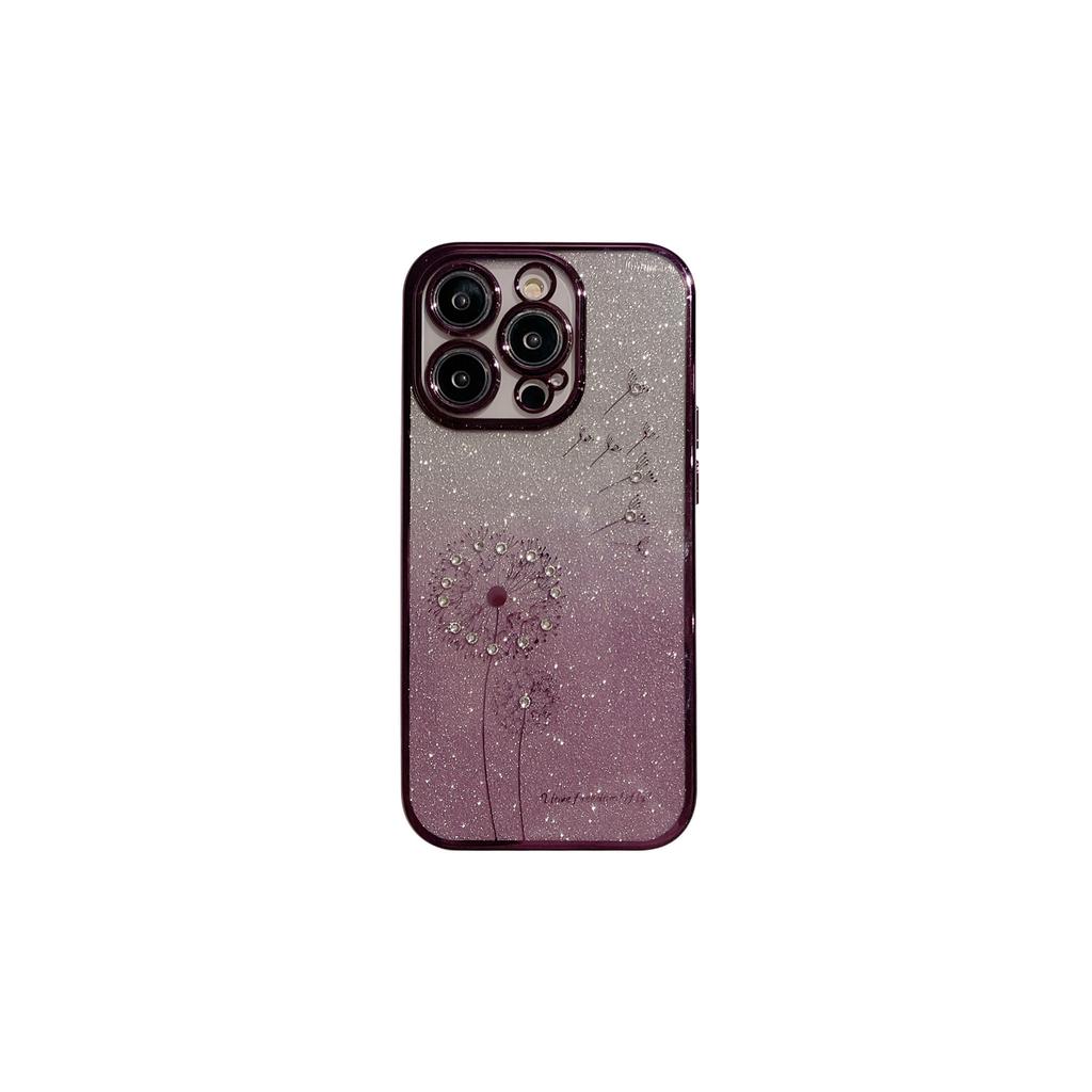 Suitable for IPhone16 Cases with Gradient Glitter, 15 Electroplated Dandelion Dot Diamond, and Transparent Tpu Soft for Apple 14pro
