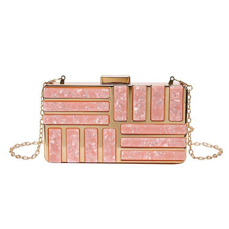 

New Acrylic Banquet Bag Cross border Banquet Handheld Gold Evening Bag Fashion One Shoulder Spliced Metal Small Square Bag