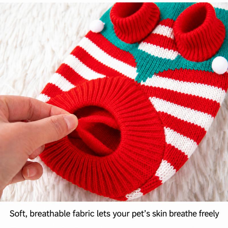 Pet Dog Christmas Knit Sweater Red White Striped Turtleneck Pullover Clothes For Small Dogs Cats Autumn Winter Indoor Daily Wear Outfit