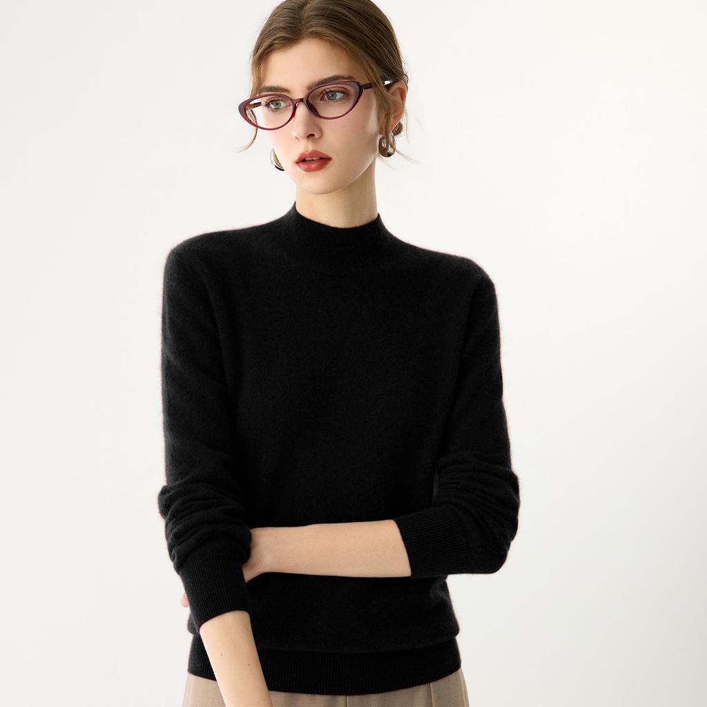 Women's Cashmere Half-High Neck Slim-Fit Sweater - Solid Color, Warm, Versatile for Autumn and Winter