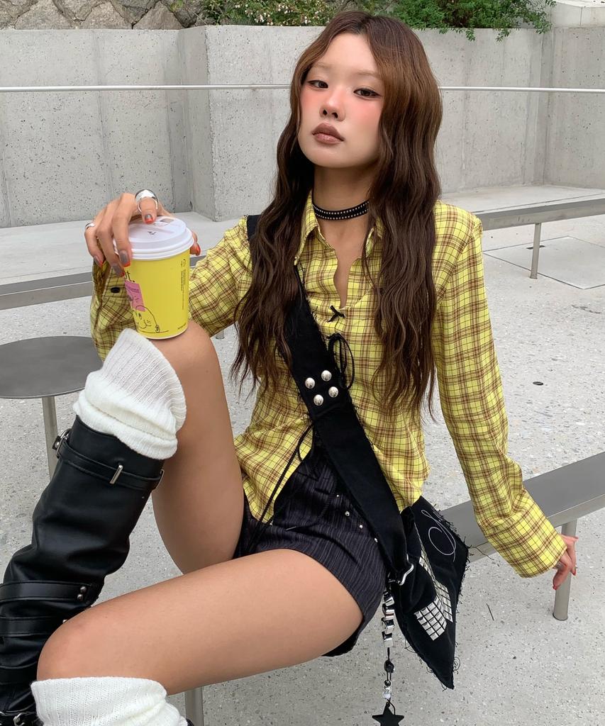 SETUP-EXE Check Race-Up Shirt / Yellow
