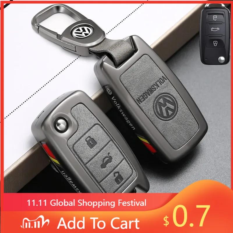 Pour VW Cuir Alliage Housse de Boîtier de Clé de Voiture à Distance pour Volkswagen Polo Golf Passat Tiguan Beetle Caddy T5 Up Skoda Octavia Seat Le
