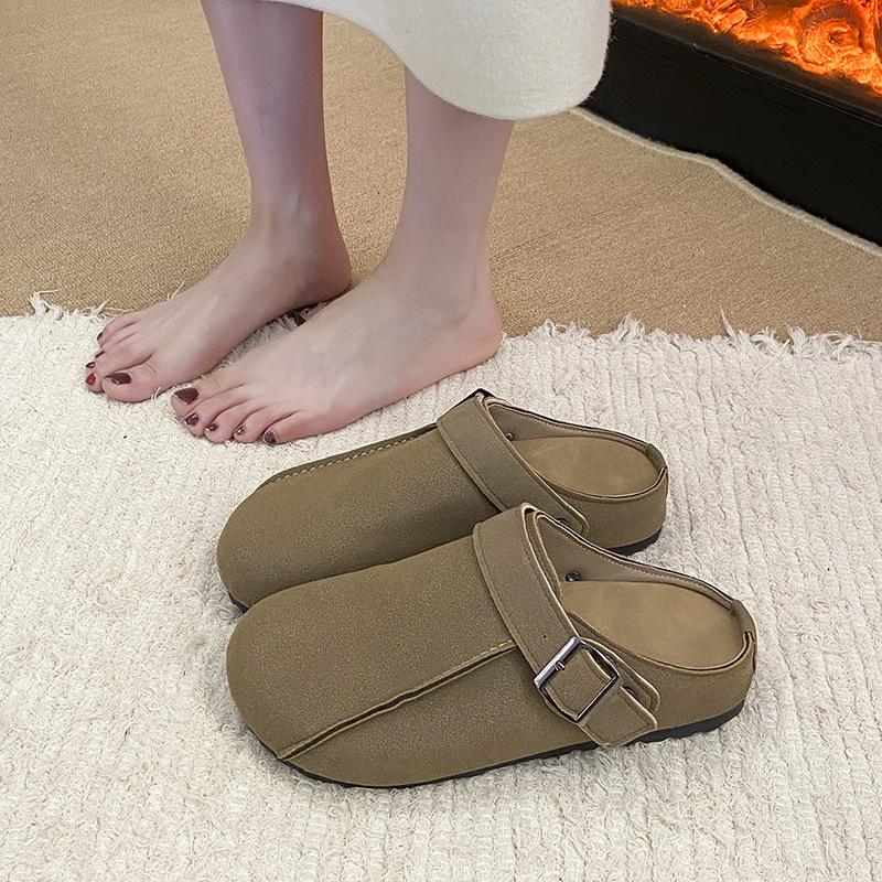 Retro bag head half slippers women's outer wear 2025 spring new versatile one-pedal lazy round head platform Boken shoes