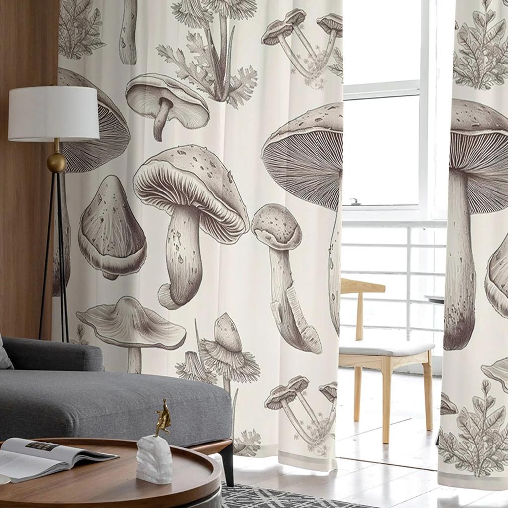 Mushroom Nostalgia Leaves Bedroom Transparent Sheer Curtains Holiday Decoration Window Voile Tulle Curtain