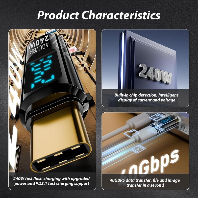 2pcs 240W USB C Adapter Power Meter Tester with Wattage LED Digital Display Multifunctional USB C Extension Adapter Data Transfer for iPhone 16/15