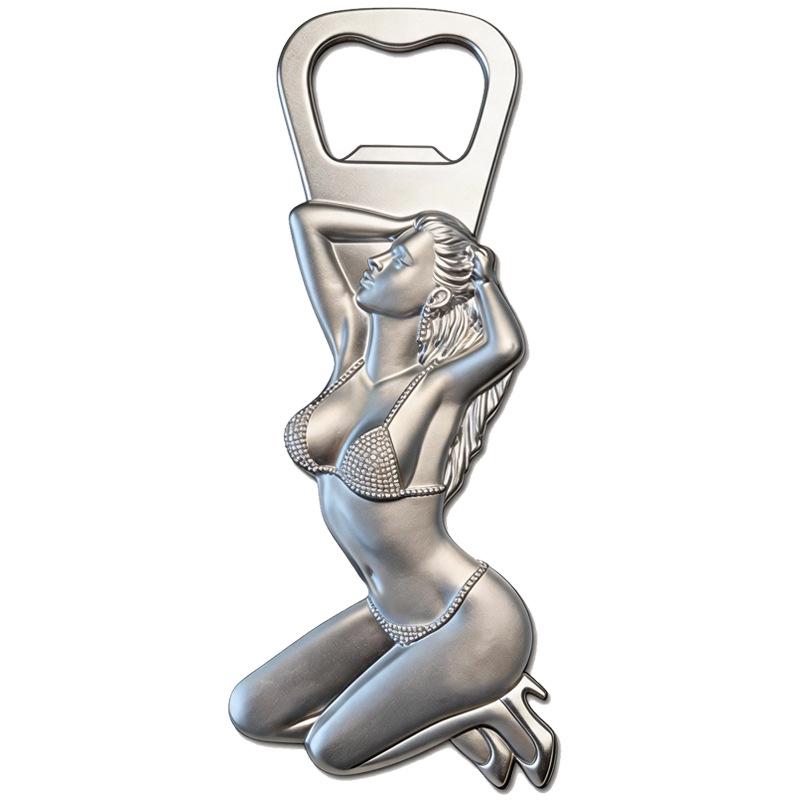 Western Beauty Zinc Alloy Bottle Opener & Refrigerator Magnet - Personality Beer Tool for Restaurant Use