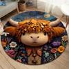 Cute Highland Cattle puppyRound Area Rug,Carpet Rug for Living Room Bedroom Sofa Playroom Decor,Non-slip Floor Mat