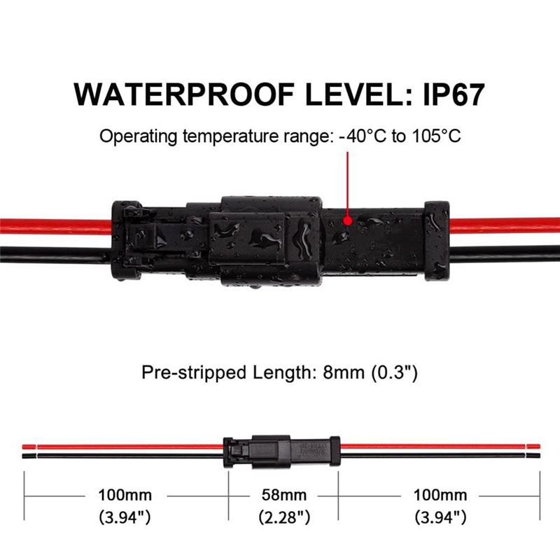 6 Pair DT 2 Pin Pigtail Kit Male Female Connector Adapter Socket Wiring Harness For LED Work Light Bar Black Accessories-A28K