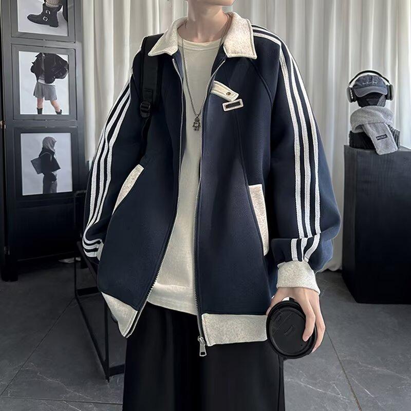 Men's Trendy Stand Collar Striped Baseball Jacket - Autumn Collection