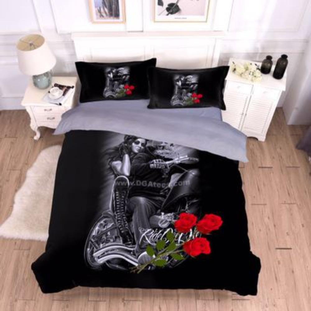 Rosa 3D Teschio di Halloween Lusso Biancheria da Letto Set Copripiumino Matrimoniale Invernale Nero Biancheria da Letto Set Copripiumino King Copripiumino+federa