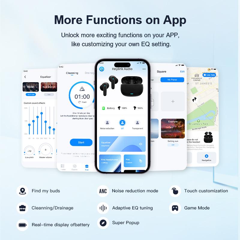 ANC Wrieless Earbuds Bluetooth 5.4 Earphones Active Noise Cancellation ENC Headphones Call Gaming Low Latency Transparency APP Long Battery Life