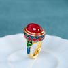 2024 New Original Ancient Craftsmanship Imitate Carnelian Rings for Women Flower Enamel National Style Wedding Jewelry