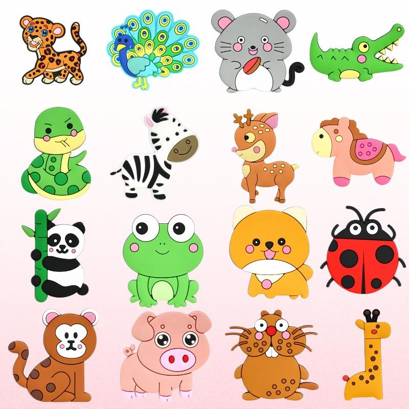24pcs Cute Animal Fridge Magnets Set with Elephant, Giraffe,Cow, Sheep,Koala,Panda,Frog and So On - Soft Colorful Plastic Decor