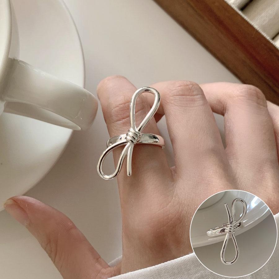 Korean Style S925 Silver Bow Ring with Irregular Pearl Design - Women's Fashion Open Index Finger Accessory
