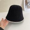 Simple bucket hat women's autumn and winter new contrasting color knitted bucket hat fashion sunshade sunscreen hat