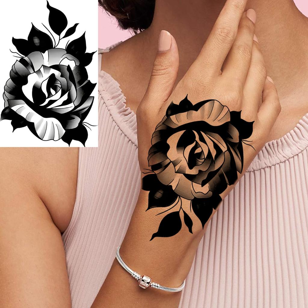 1 Sheet Ship Anchor Crescent Totem Rose Temporary Tattoos For Adult Hands Neck, Fake Tattoo Sticker Long Lasting Realistic Tatoo