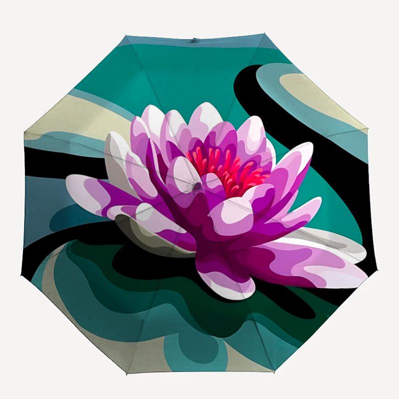 

1pc Waterlily Lotus Automatic Open/close Umbrella, 8-Rib sturdy structure, Portable Travel Umbrella, Parties, Everyday Useb058