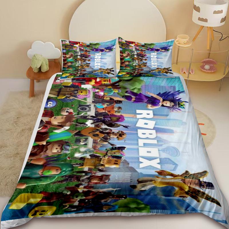 3Pcs Duvet Cover Set Roblox Cartoon Boys Kids Bedding Set Anime Comforter Cover Soft Bedroom Decor Birthday Gifts