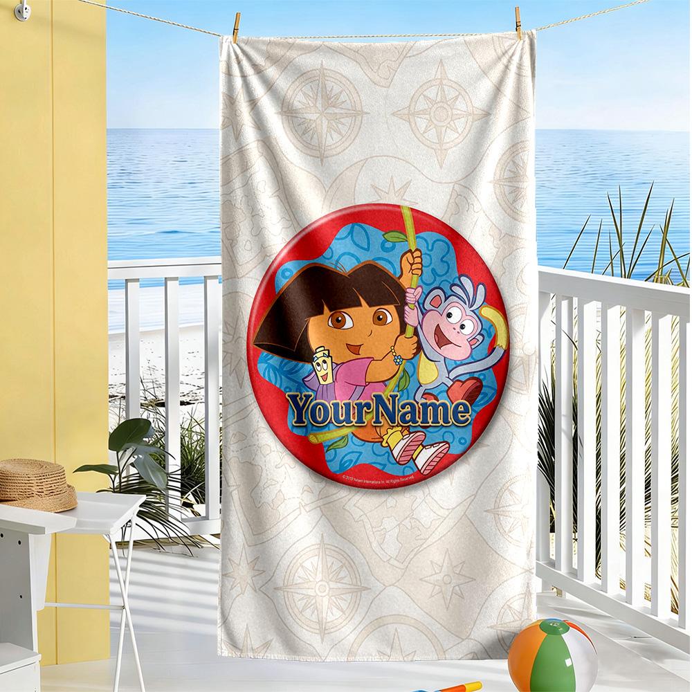 Dora Explorer Personalized Name Beach Towel Super Soft Microfiber Quickdry Fabric Suitable for Sports Travel Swimming Yoga Bathroom Beach And Pool