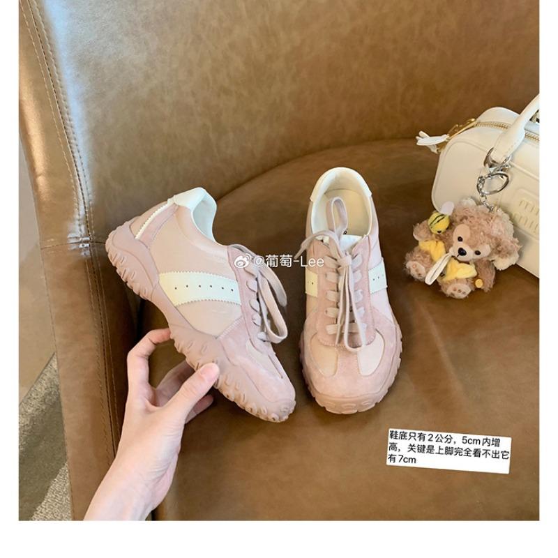 

Leather~ 7cm inner height increase shoes color matching round head thick sole women s new casual sports shoes 35