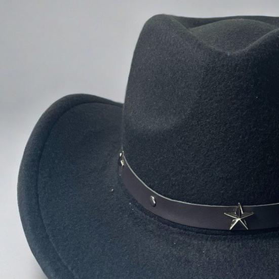 Western Cowboy Hat for Women Men Wide Brim Beach Cowgirls Hat Rolled-Up Felt Fedora Hat with Star Band