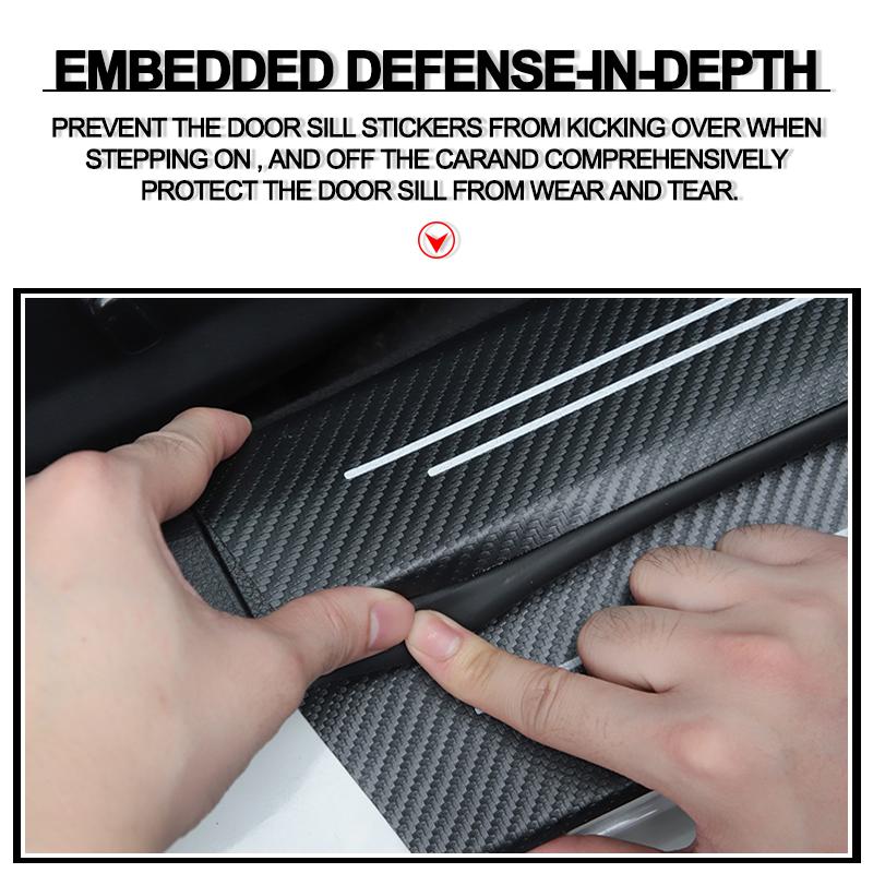 4PCS Car Carbon Fiber Door Sill Protector Stickers For Volkswagen Rline Golf Polo Beetle Passat Jetta Tiguan Touran Scirocco GTI CH8