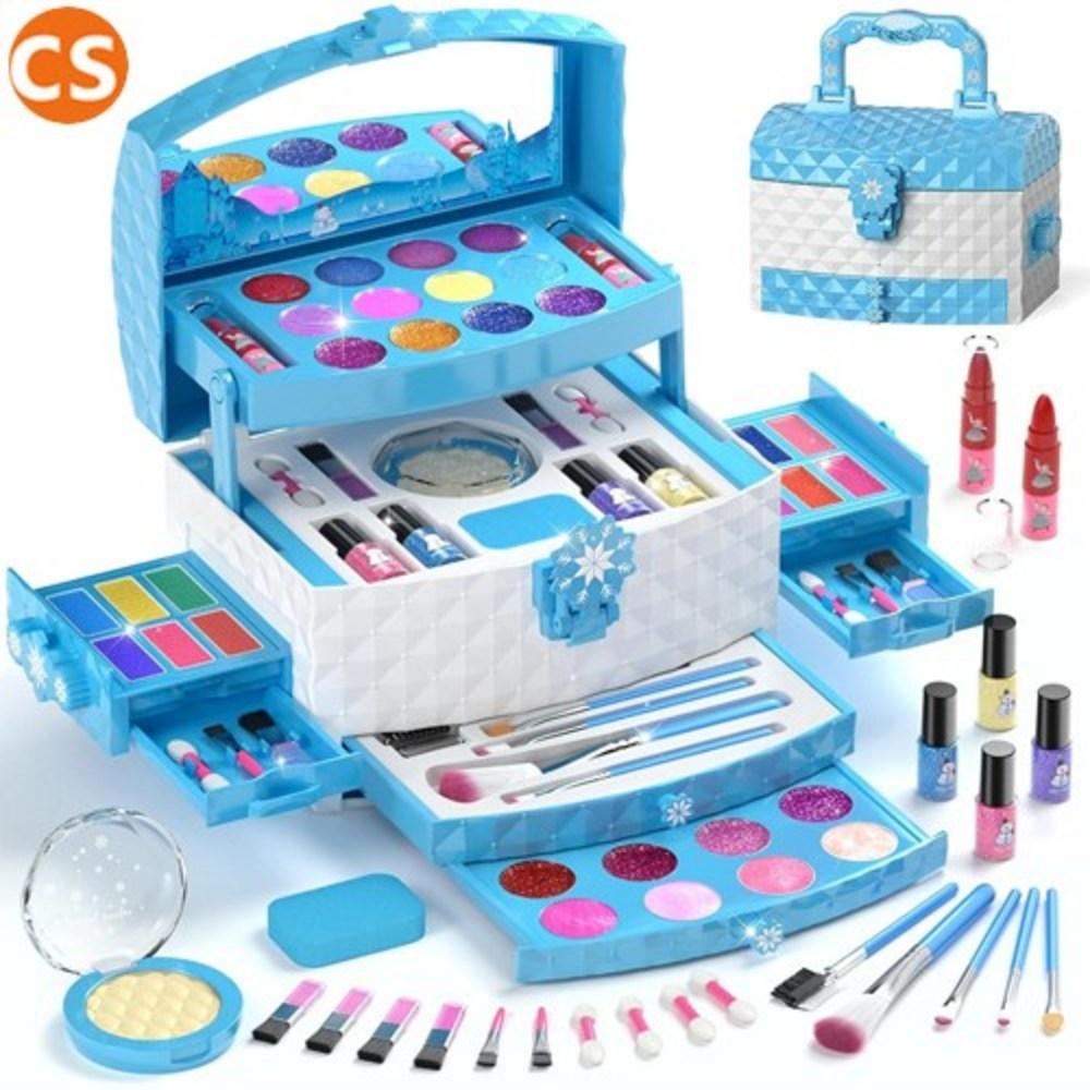 Perry Home 56-Piece Frozen Blue All-in-One Princess Children's Cosmetics Set Color Makeup Lip Gloss, etc. Birthday Christmas gift for nephew, 1 piece