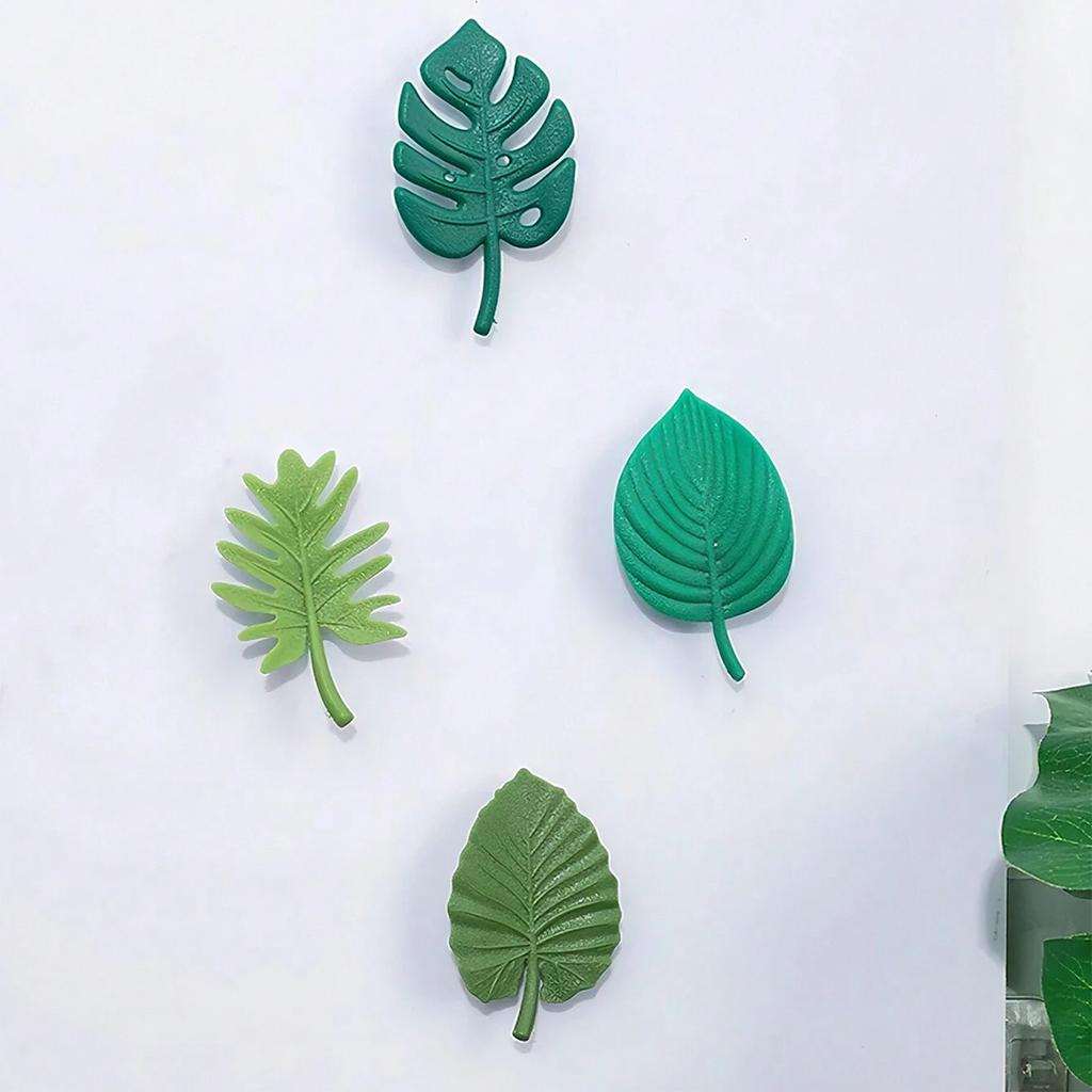 4pcs Tropical Leaves Shaped Fridge Magnets Cute Kitchen Decoration, Waterproof Memo Holders and Refrigerator Accessories