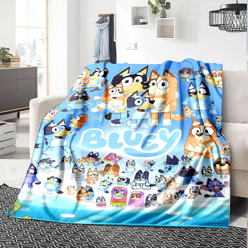 Bluey Cartoon Print Flannel Blanket High Quality Warm Comfortable Cover for All Seasons Perfect for Gifts Home Decor