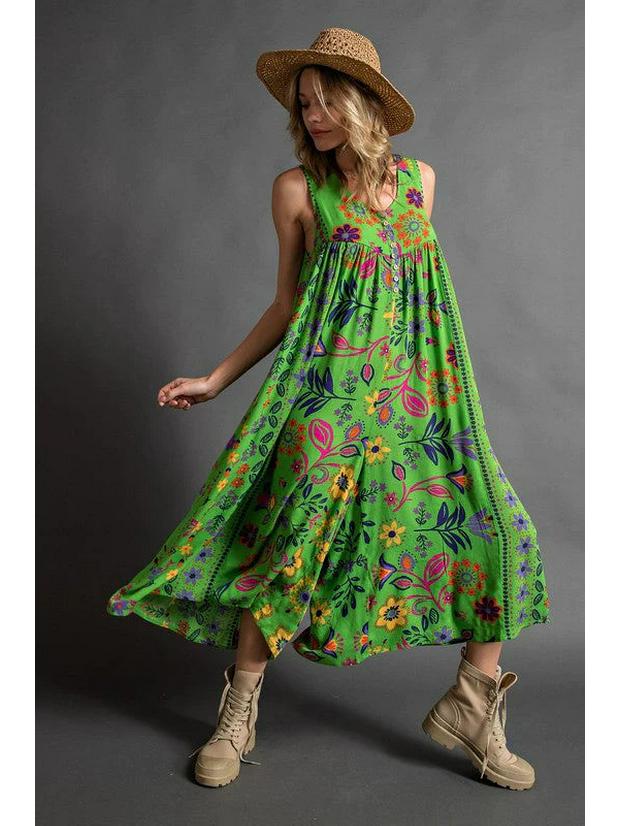 2024 Summer Retro Print Loose Sleeveless Women's Jumpsuit