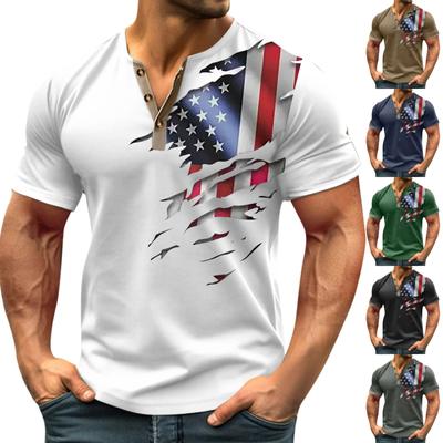 Vintage Summer Men's T-Shirt Streetwear 3 Buttons Open Fly Loose Clothing Print Short Sleeve T-Shirt
