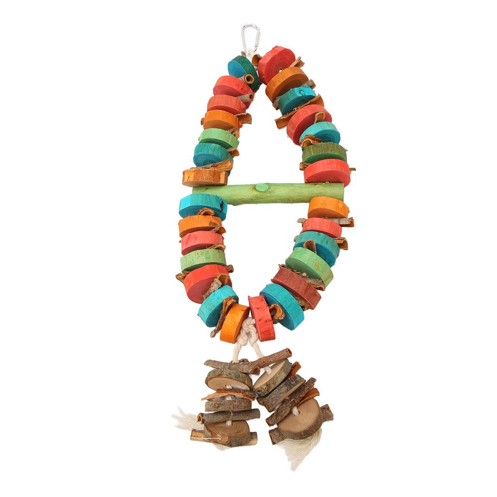 Bird Chewing Toy Beak Grinding Tear Resistant Wooden Bird Cage Toy with Hook for Medium Large Parrots Colorful