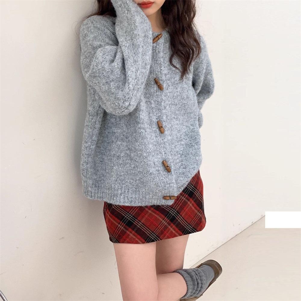 

Мягкий свитер с круглым вырезом, женская куртка для осени и зимы, свободный и непринужденный стиль, приталенный и элегантный вязаный кардиган-топ one size серый