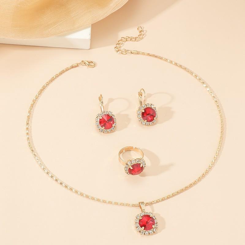 Emerald Zirconia Pendant & Earrings Set: Elegant Japanese-Korean Fashion, Simple Creative Design