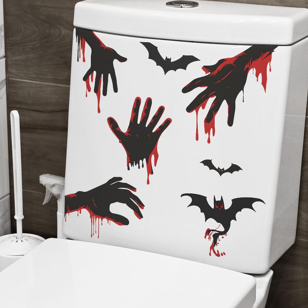 Fun-m187 Halloween Bat Blood Handprint Bathroom Bathroom Ambience Decorative Toilet Sticker