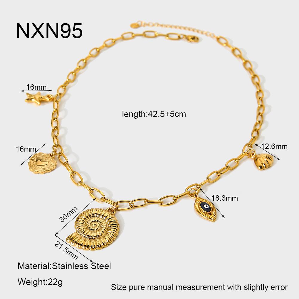 Ocean Resort Wind Starfish Conch Shell Fringe Pendant 18k Gold Stainless Steel Necklace Versatile Clavicle Chain