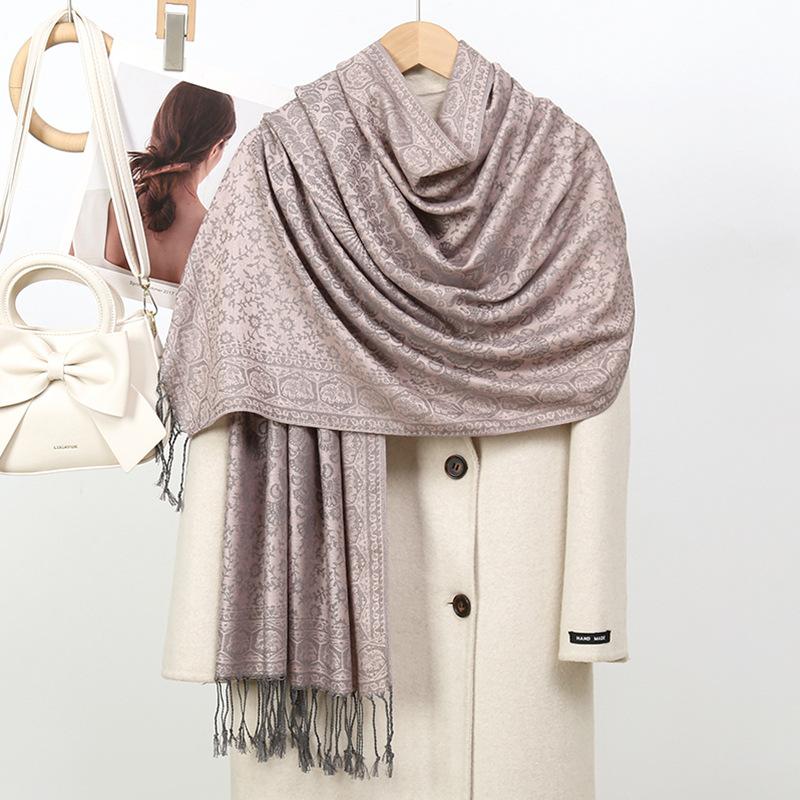 Ethnic Style Scarf Shawl Winter Imitation Cashmere Warm Fringed Jacquard Extra Long Air Conditioner Shawl Women'S Scarf