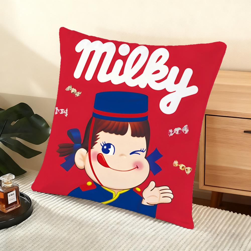 Fujiya M-Milky Peko Cushion Cover Soft Short Plush Pillow Cover Smooth Cozy Texture Aesthetic Cushion Case Home Decor