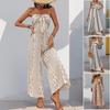 Women's Strapless Tube Top Printed Wide Leg Jumpsuit High Waist Tie Front Vacation Long Romper