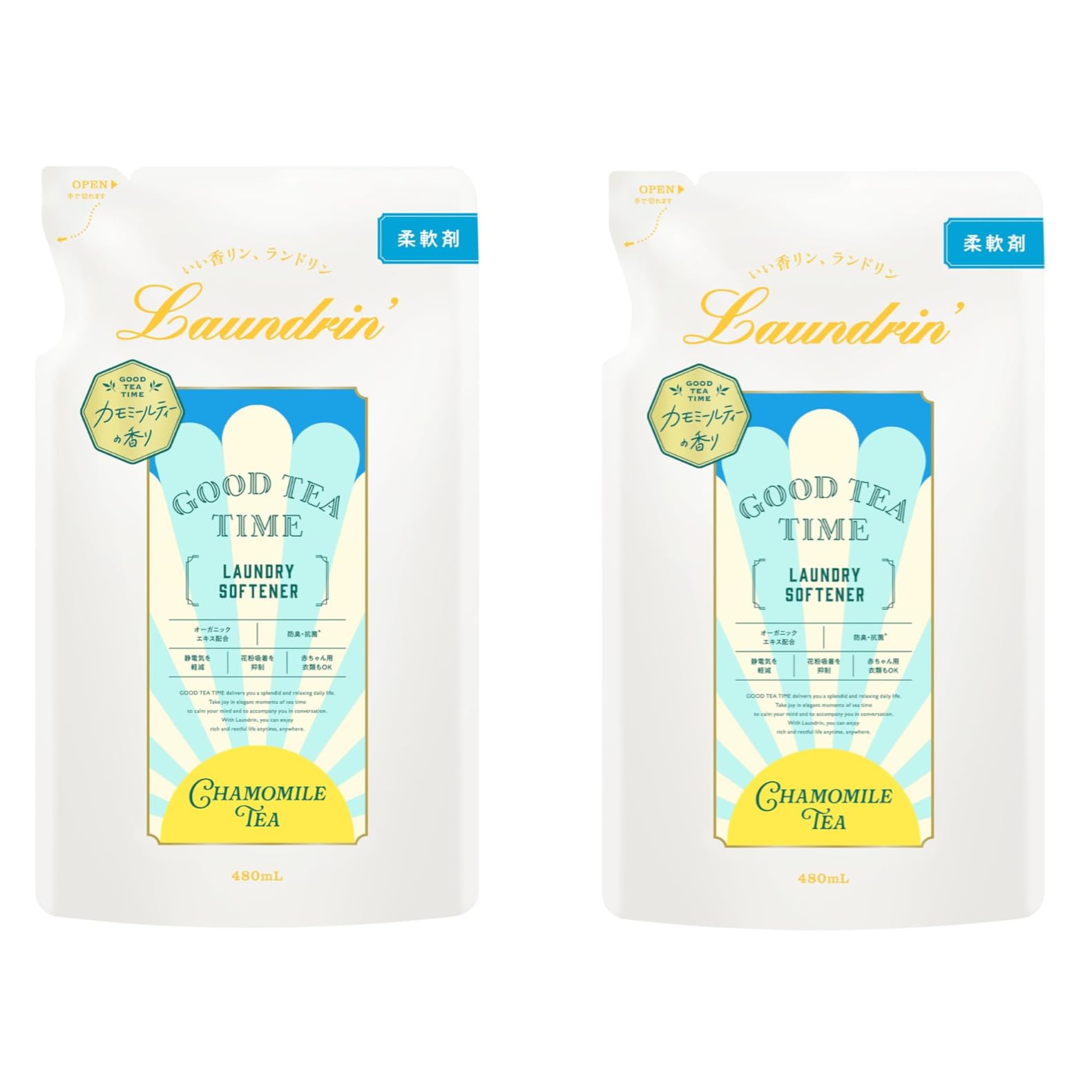 

[Set of 2 Refill Bags] Laundrin Chamomile Tea Scent 2025 Fabric Softener Refill, 480ml, 2 Bags, Bulk Purchase