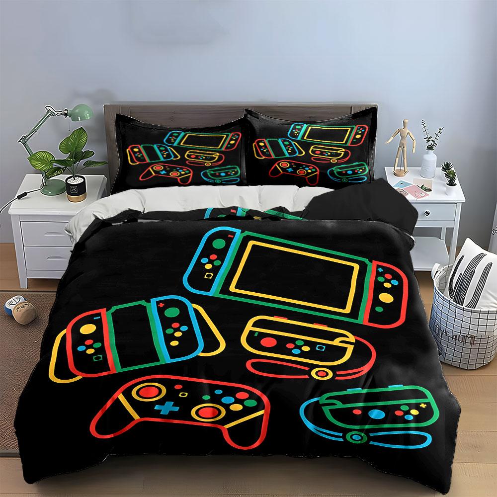Colorful Gaming Console Design Bedding Duvet Cover Set (1*Duvet Cover 2*Pillowcases, without duvet insert)