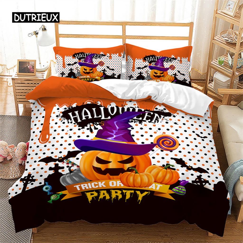Halloweenský povlak na přikrývku Queen Kreslená dýně Obal na přikrývku Mikrovlákno Hororové téma Gotická strašidelná ložní souprava Pro chlapce Teenagery